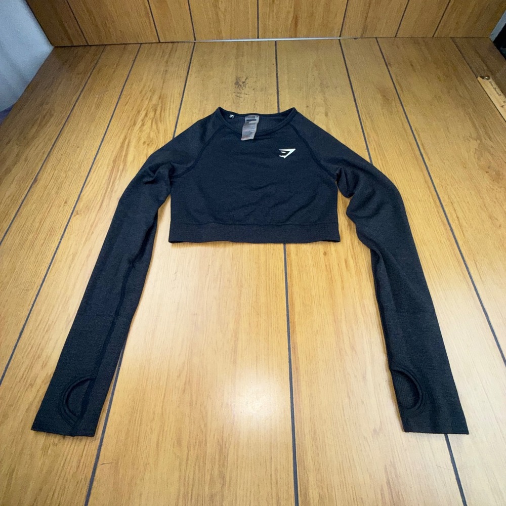 Gymshark Vital Seamless Long Sleeve Crop Top Charcoal Marl Gray Small Thumbholes